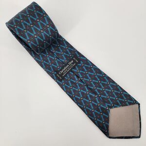 Christian Dior Mens Teal Blue w/Navy Blue Gold Medalions Silk Tie 58.5x3.5